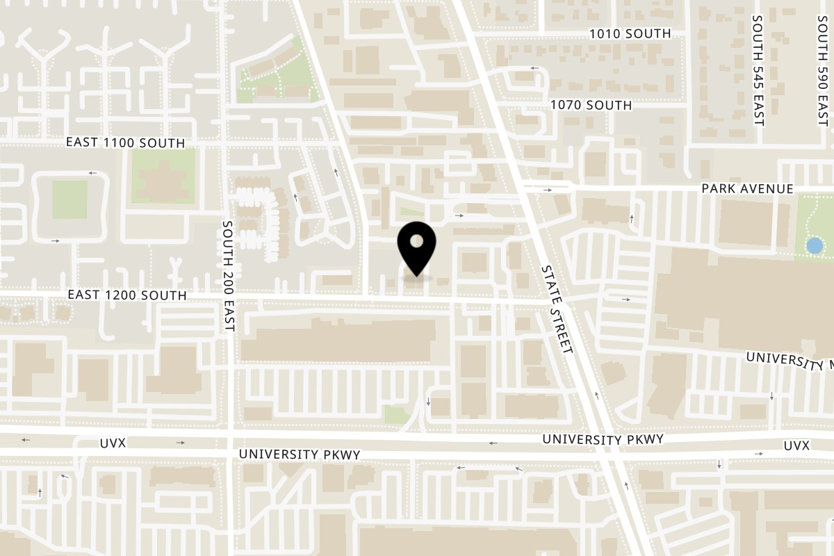 Map showing the location of Holy Taco Orem on 327 E 1200 S in Orem